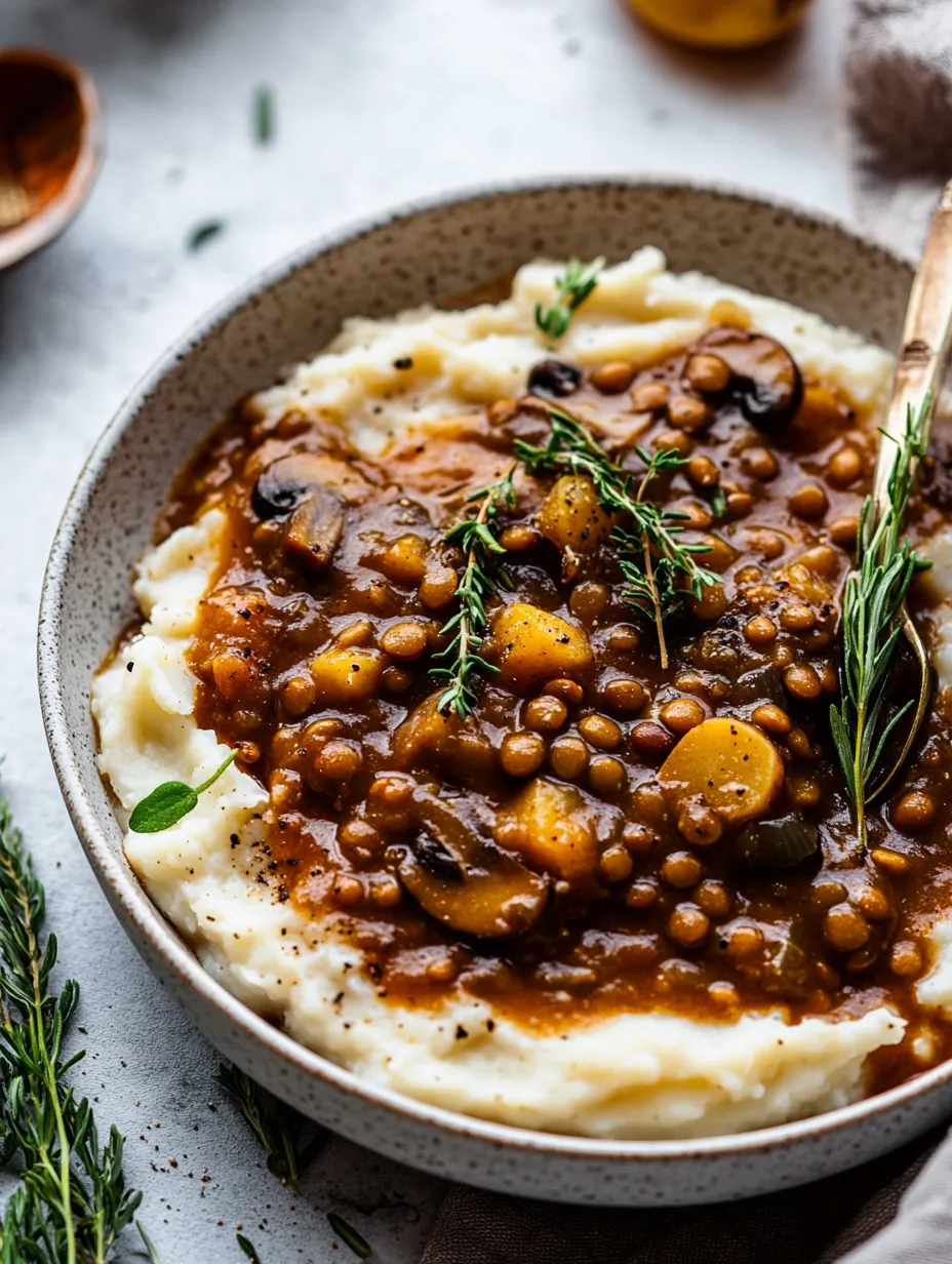 Easy Lentil and Mushroom Stew over Potato-Parsnip Mash Recipe