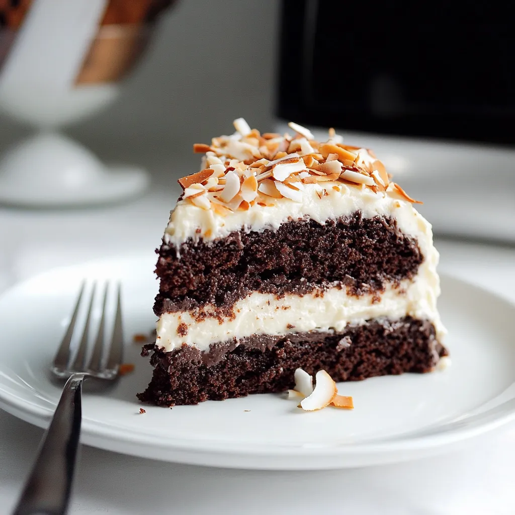 Easy Flourless Chocolate Cake with Almond Frosting & Toasted Coconut