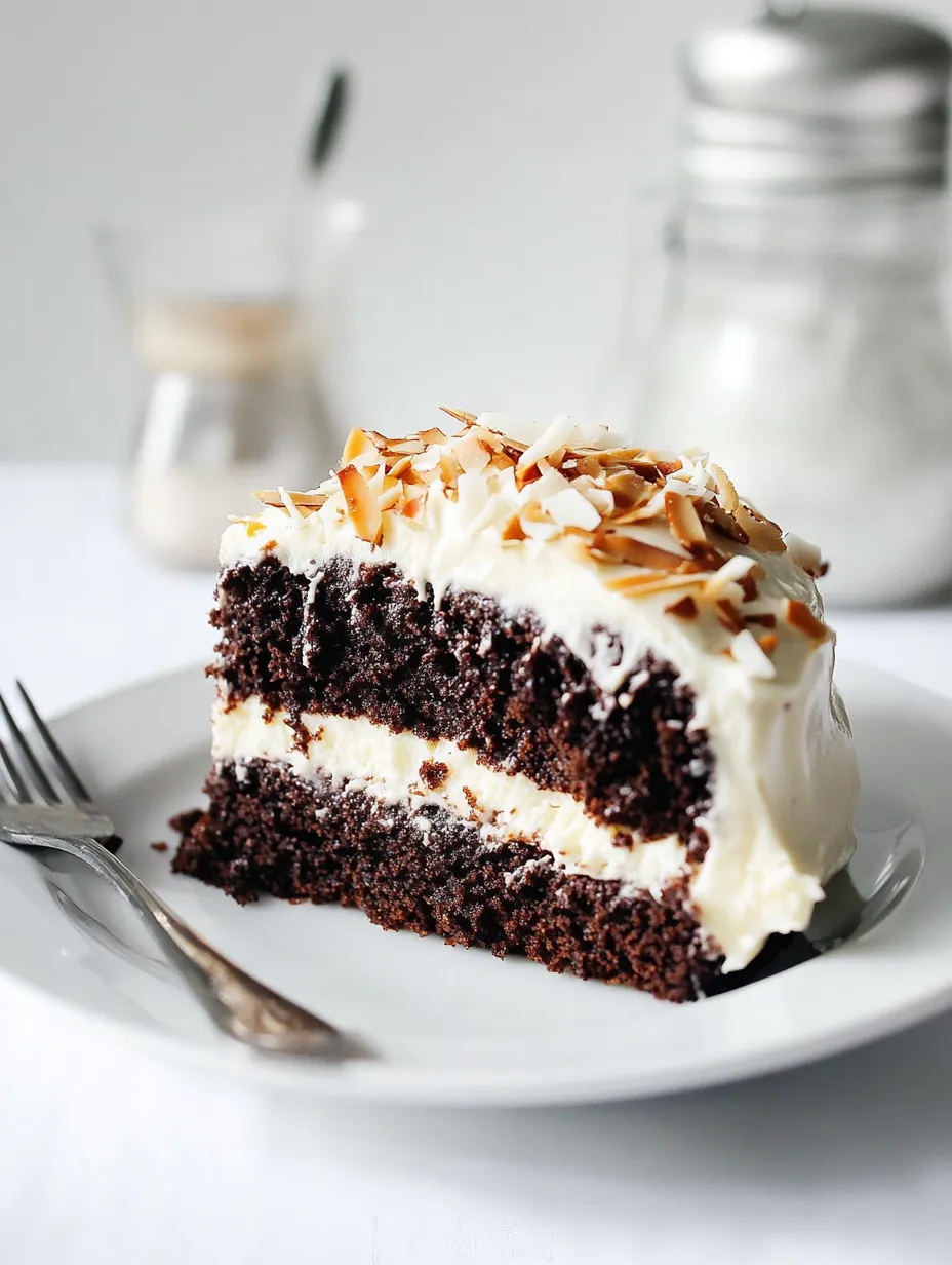 Flourless Chocolate Cake with Almond Frosting & Toasted Coconut