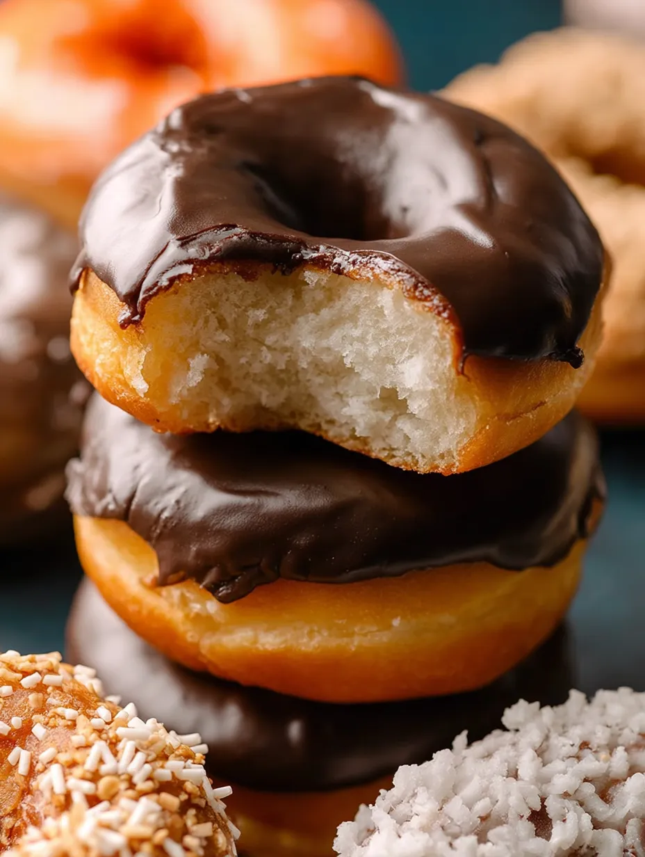 A stack of chocolate donuts with white frosting.