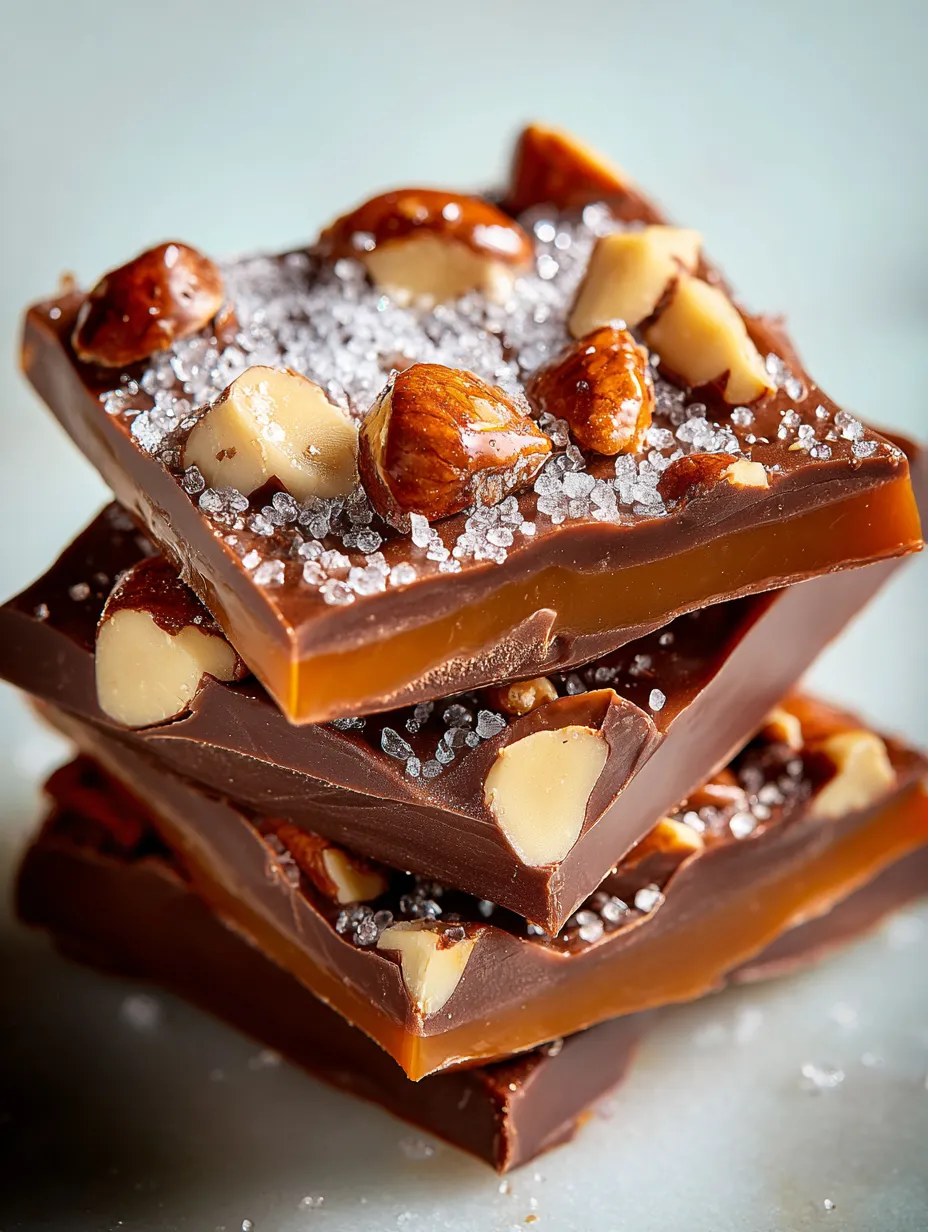 A stack of chocolate bars with nuts on top.