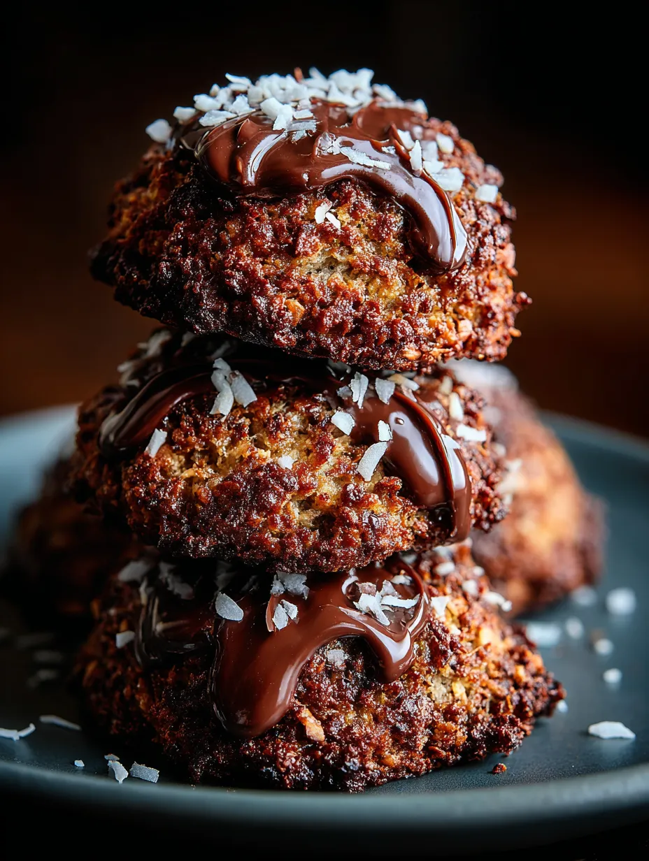 A stack of chocolate coconut cookies.