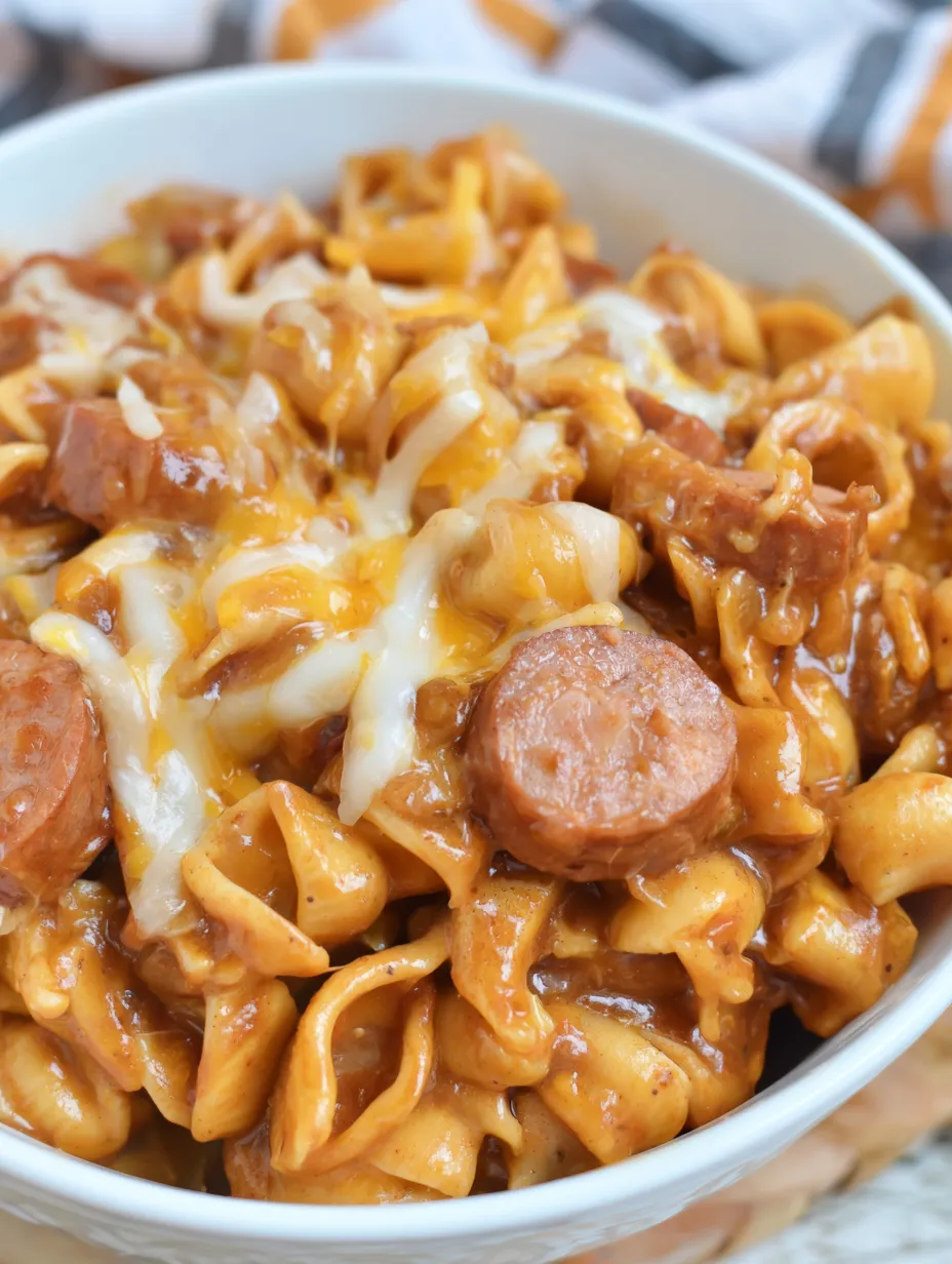 A bowl of chili dog mac and cheese.