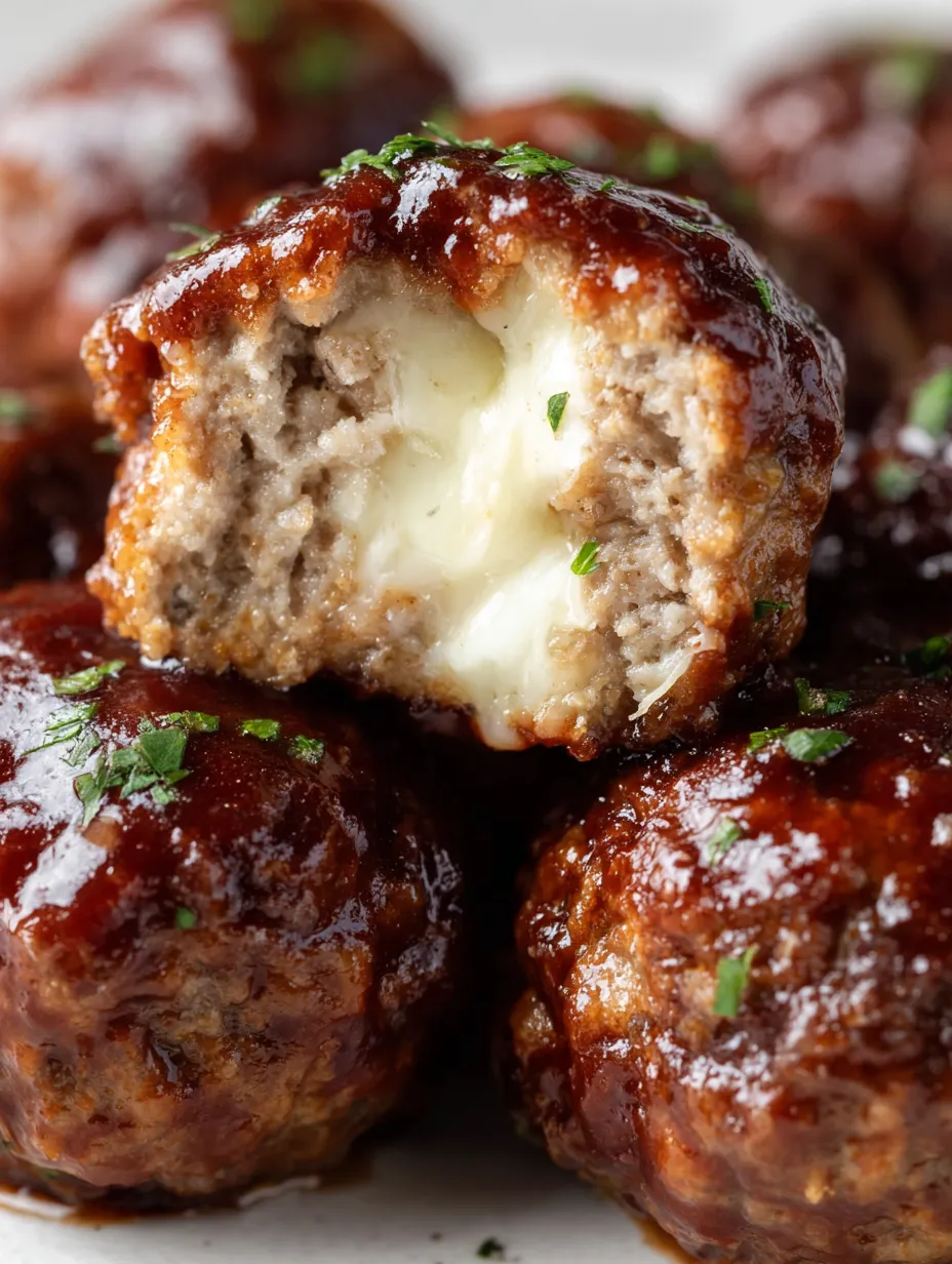 A close up of a meatball with cheese in it.