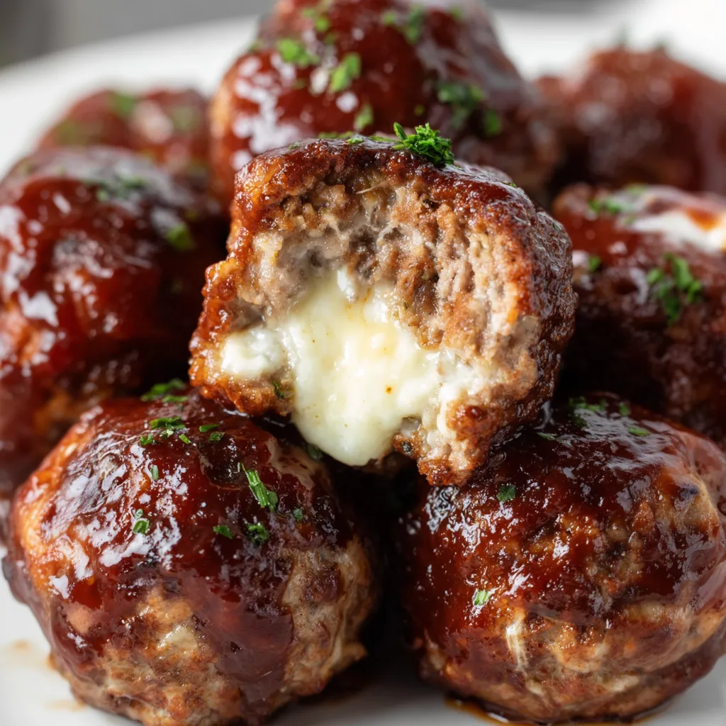 A plate of smoked cheese stuffed meatballs.