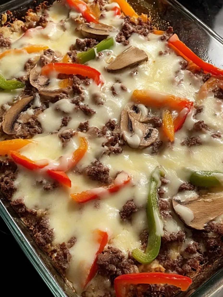 Keto Philly Cheesesteak Casserole