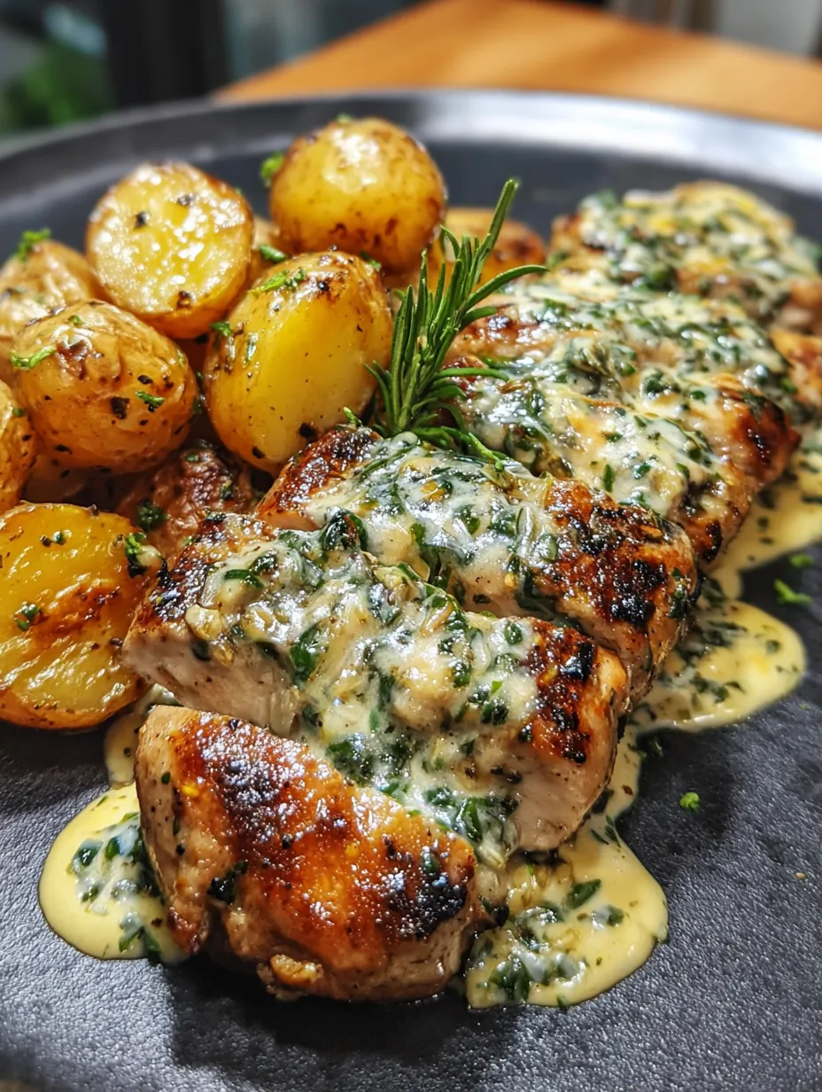 Creamy Garlic Chicken with Roasted Baby Potatoes