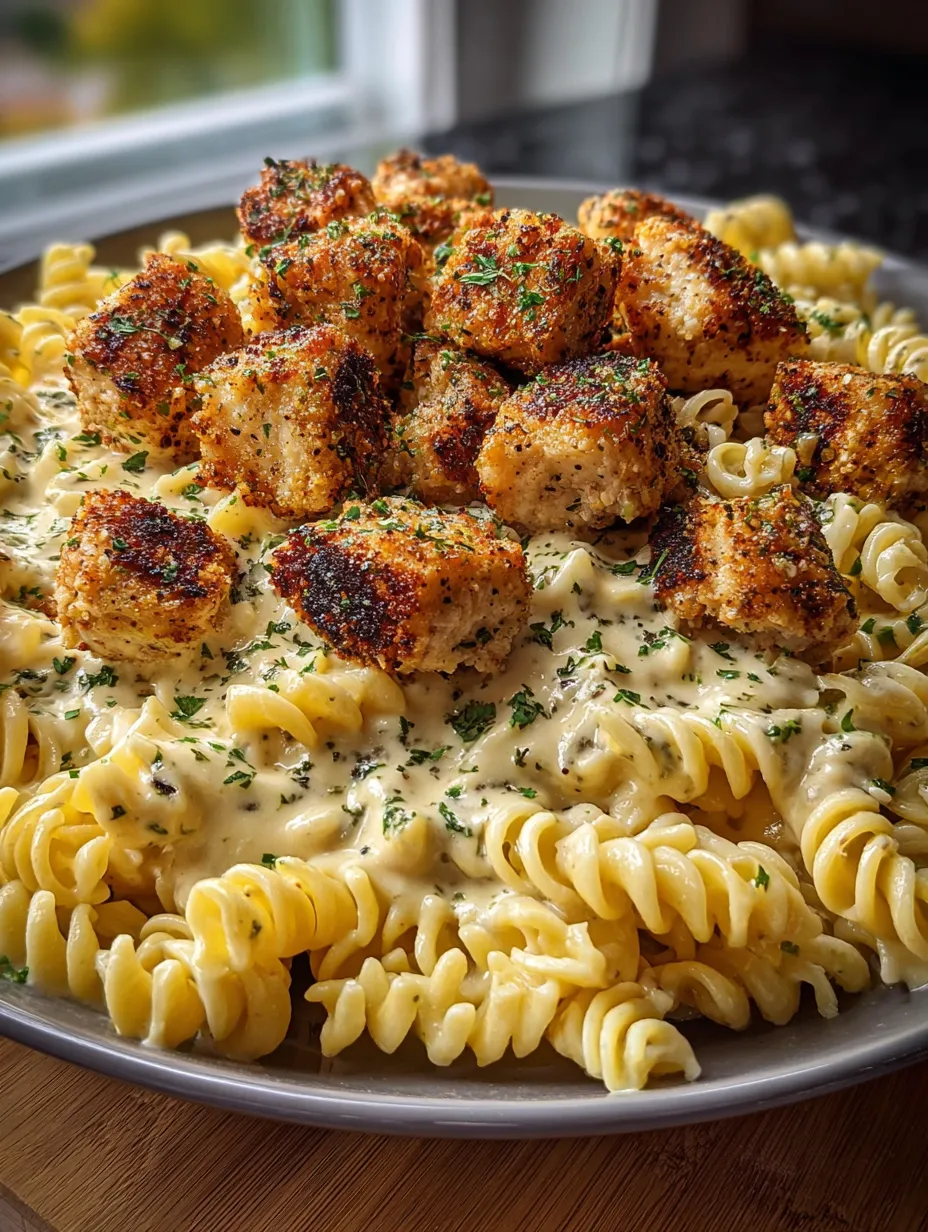 Garlic Parmesan Chicken Bites with Creamy Rotini