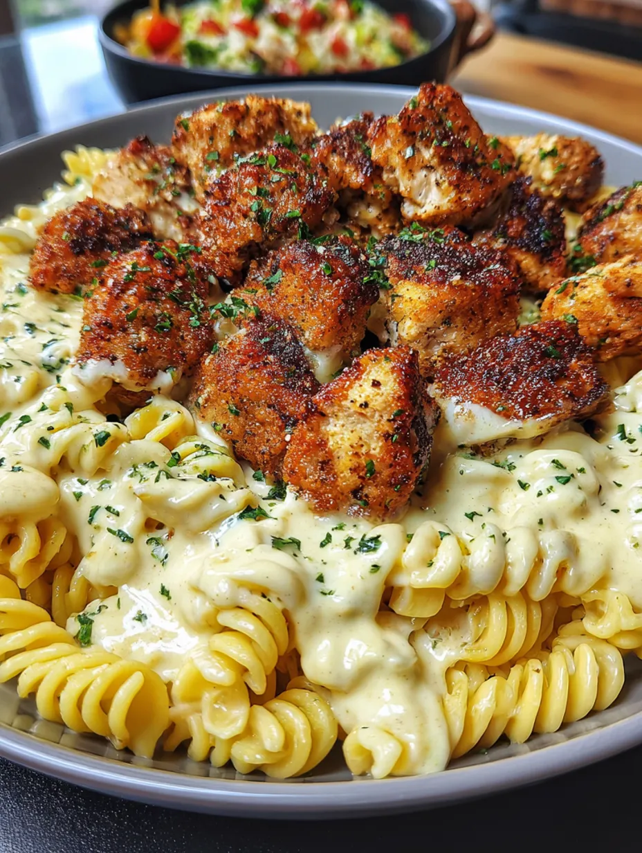 Garlic Parmesan Chicken Bites with Creamy Rotini