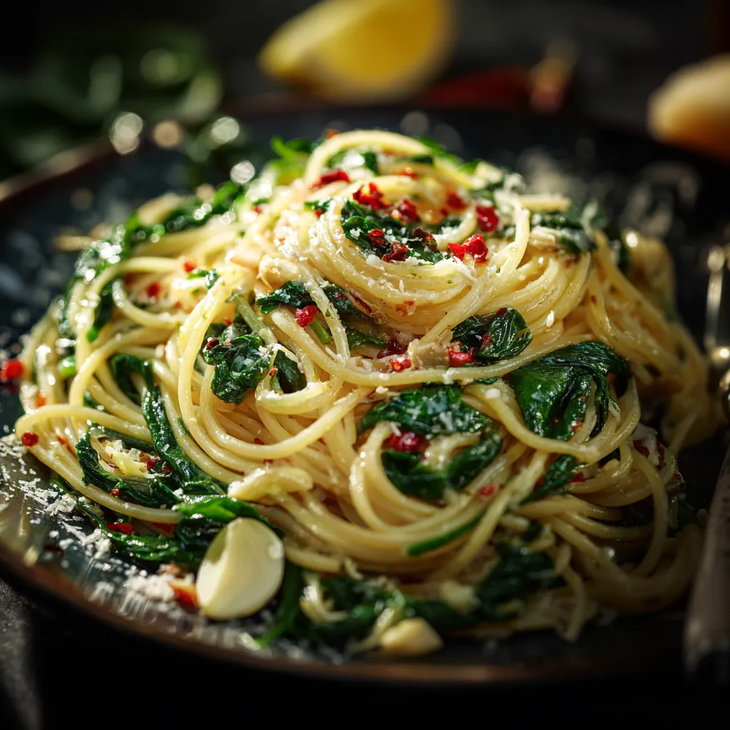 Spaghetti with Garlic & Spinach