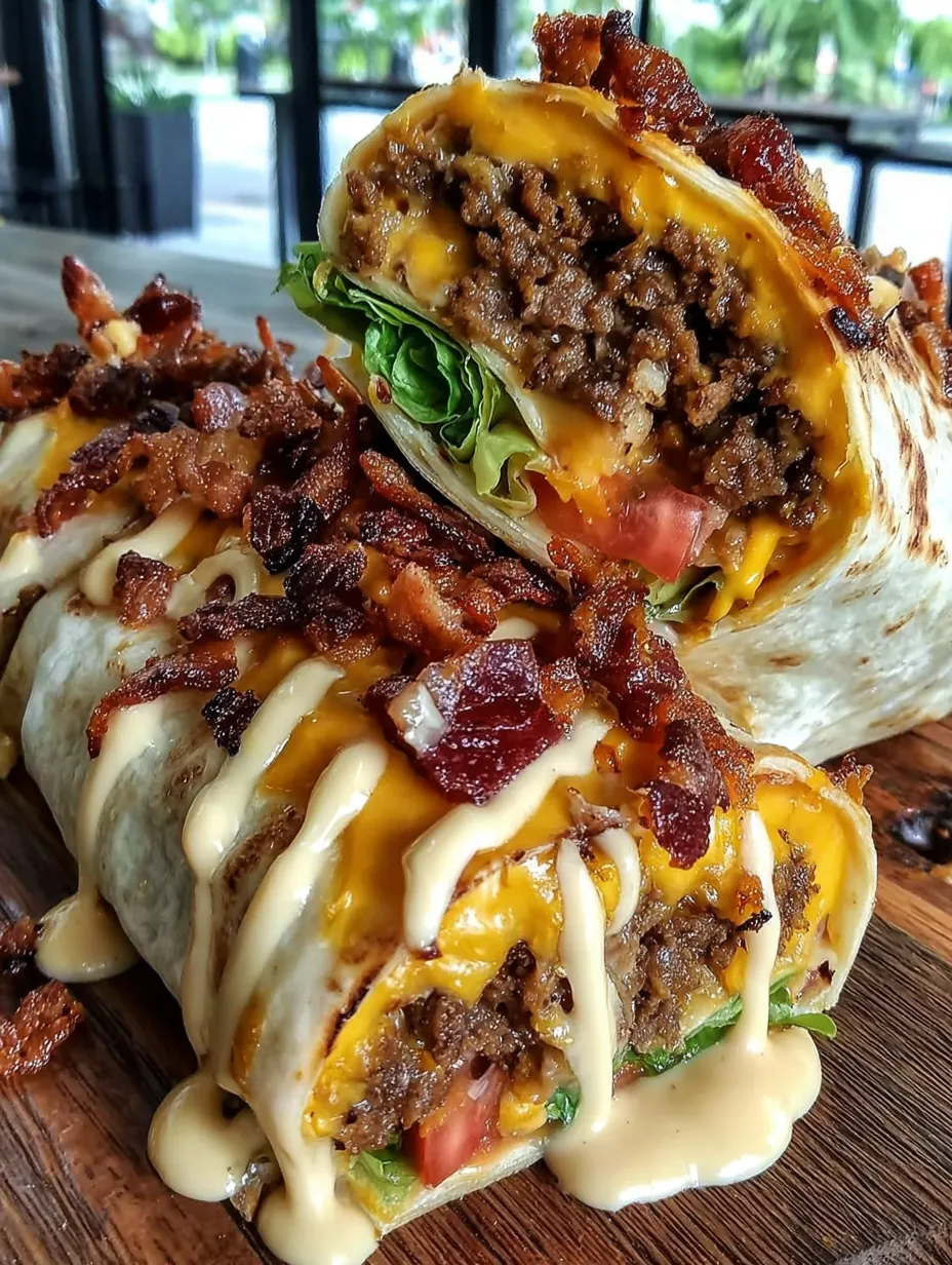 Loaded Bacon Cheeseburger Burrito with a Creamy Cheese Finish