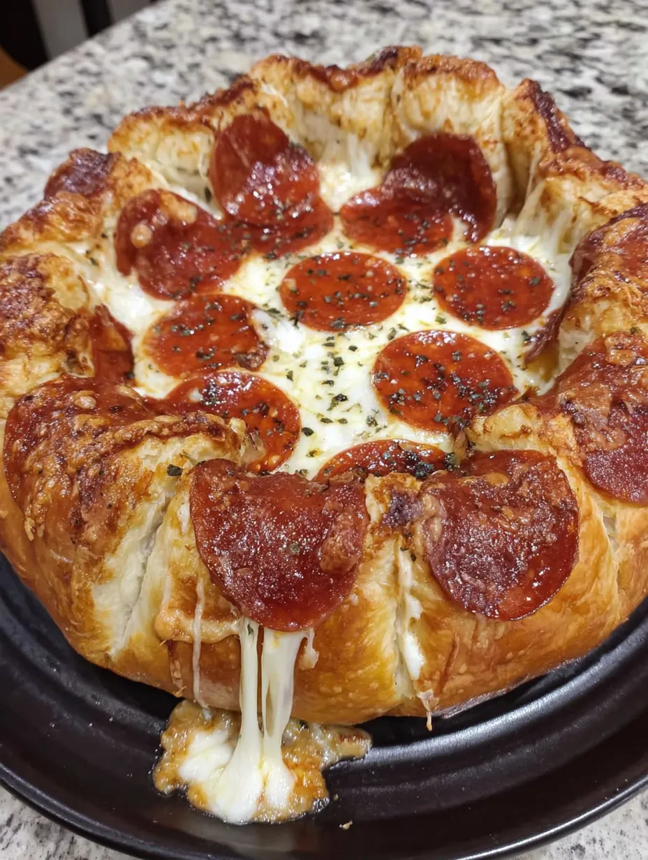 Close look at a slice-packed stuffed pepperoni pizza.
