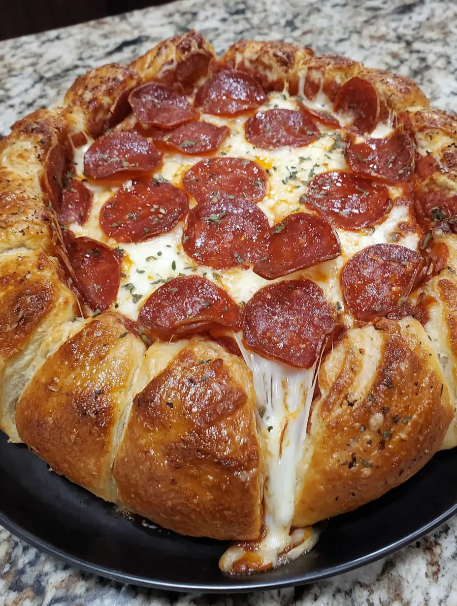 Close look at a pepperoni pizza with cheese tucked into the edge.