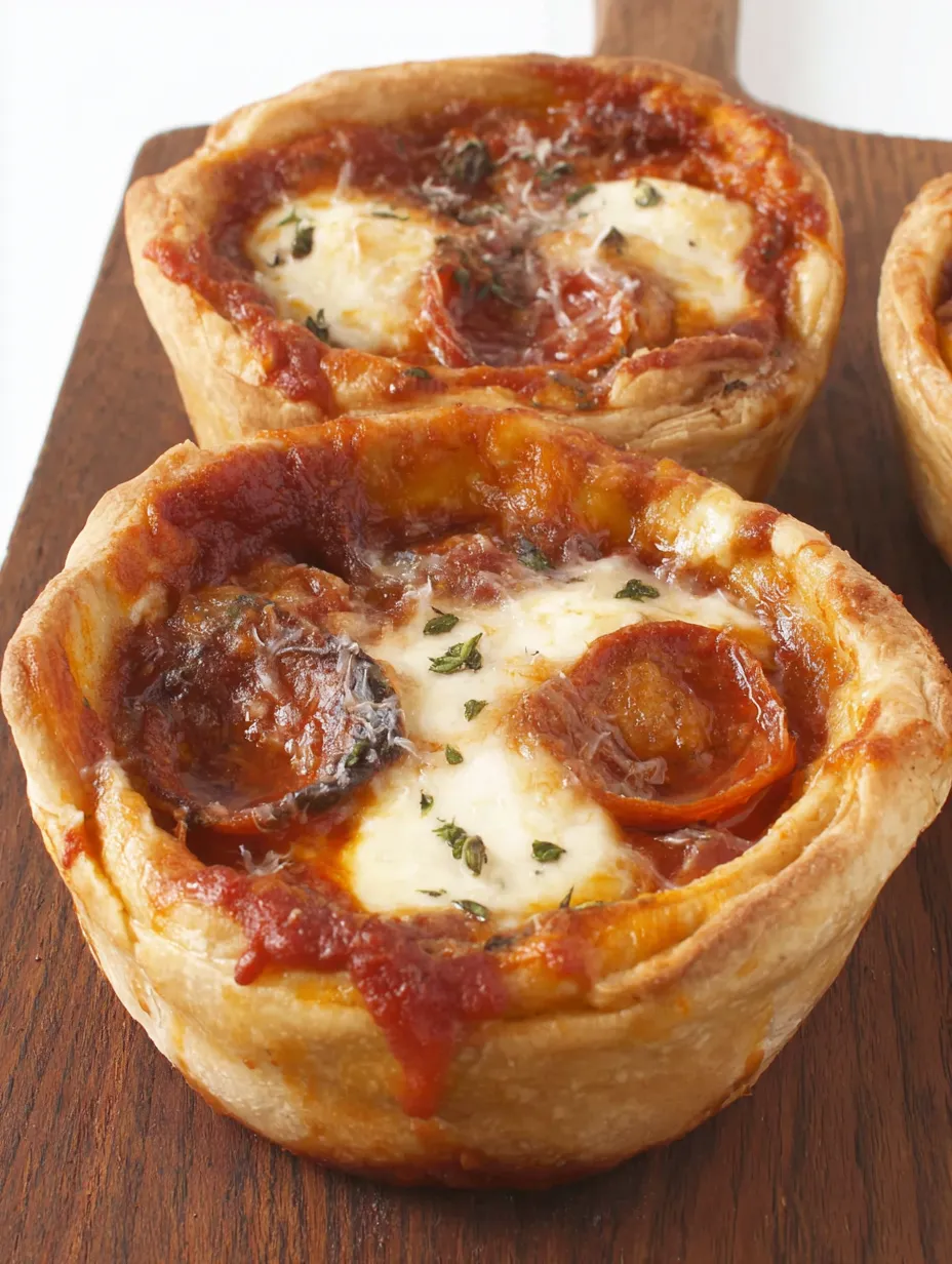 Zoomed view of pizza pot pie, showing gooey layers.