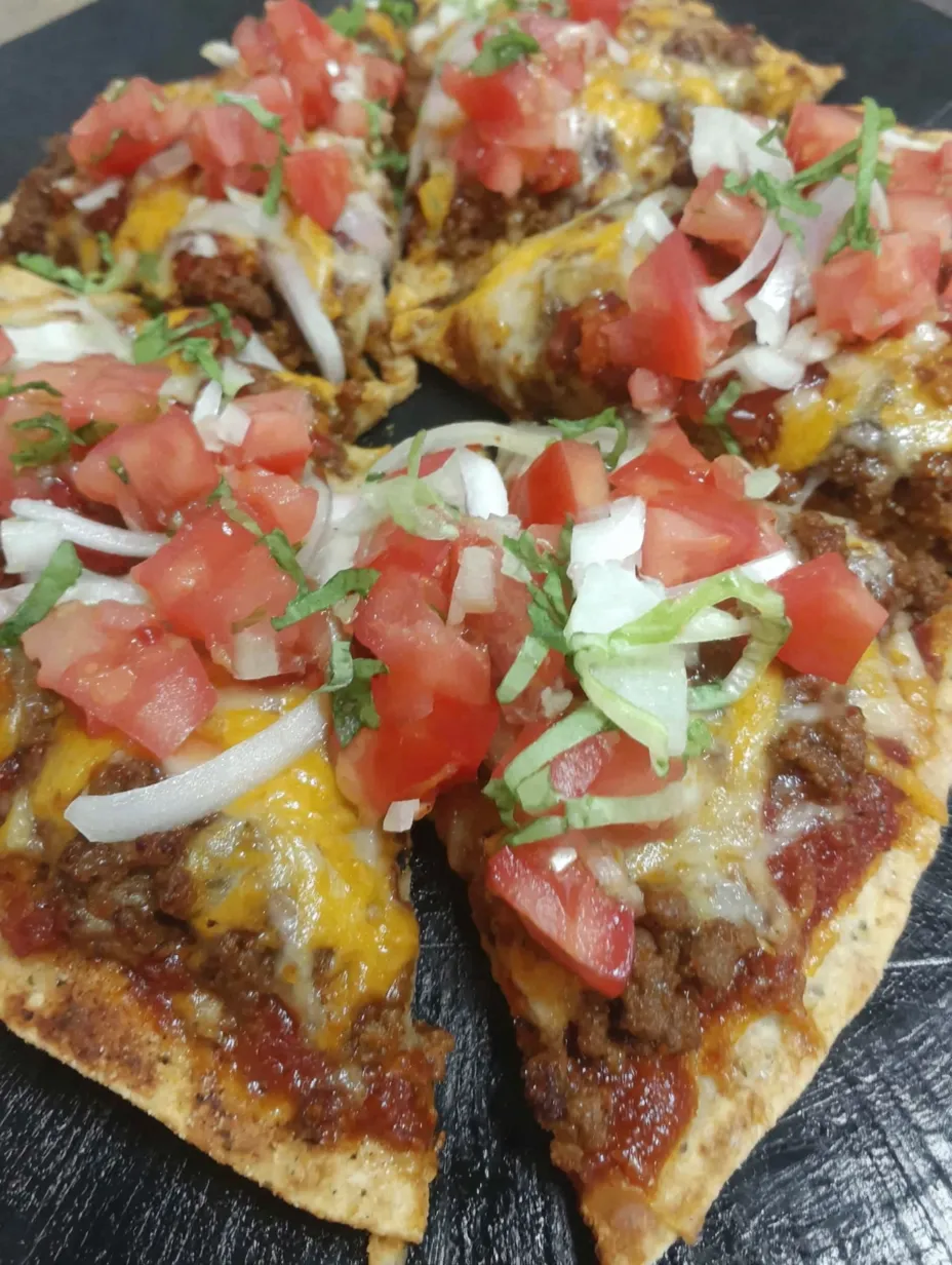 Two baked Mexican pizzas topped with tomatoes and green onions.