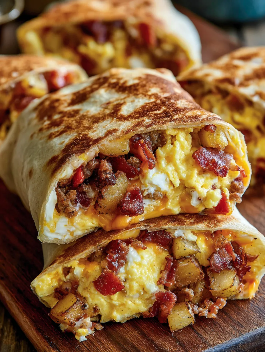 A bacon, egg, and cheese burrito ready to eat.