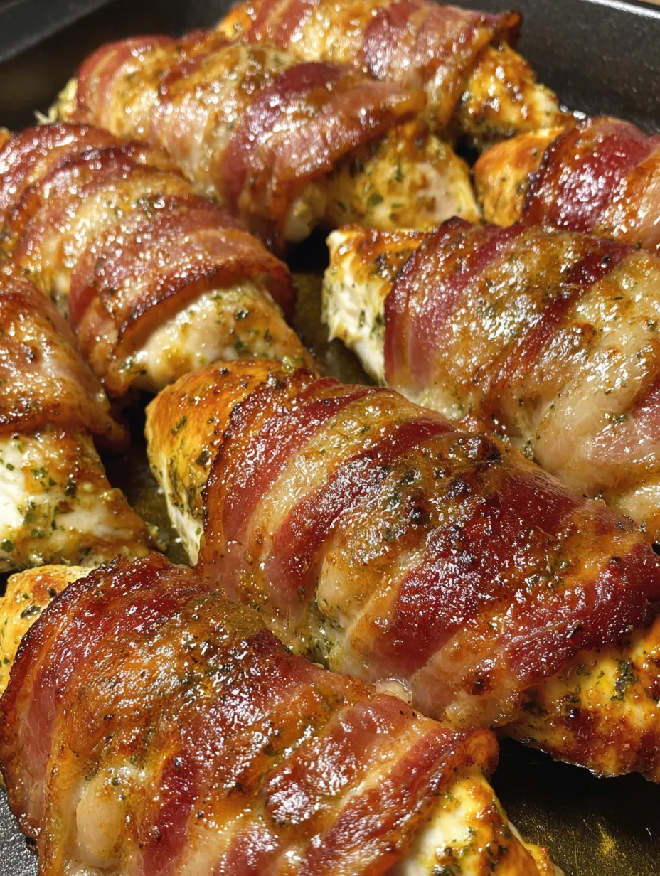 Bacon-wrapped chicken with creamy ranch dip on the side.