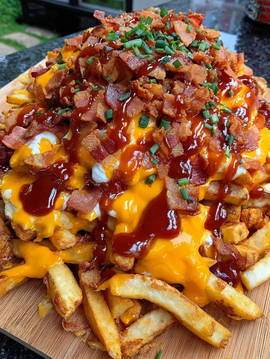 A mountain of bacon cheese fries.