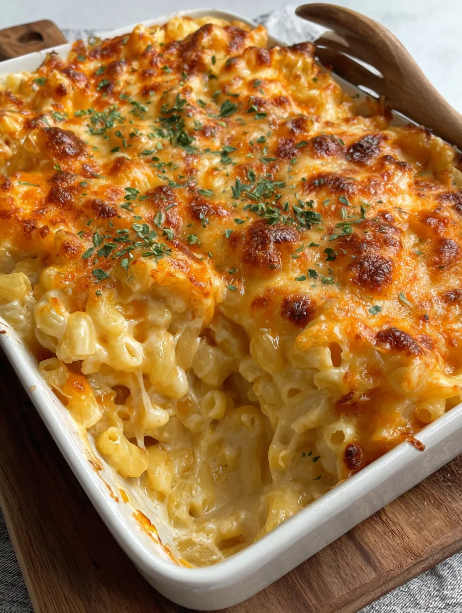 A white dish with macaroni cheese.