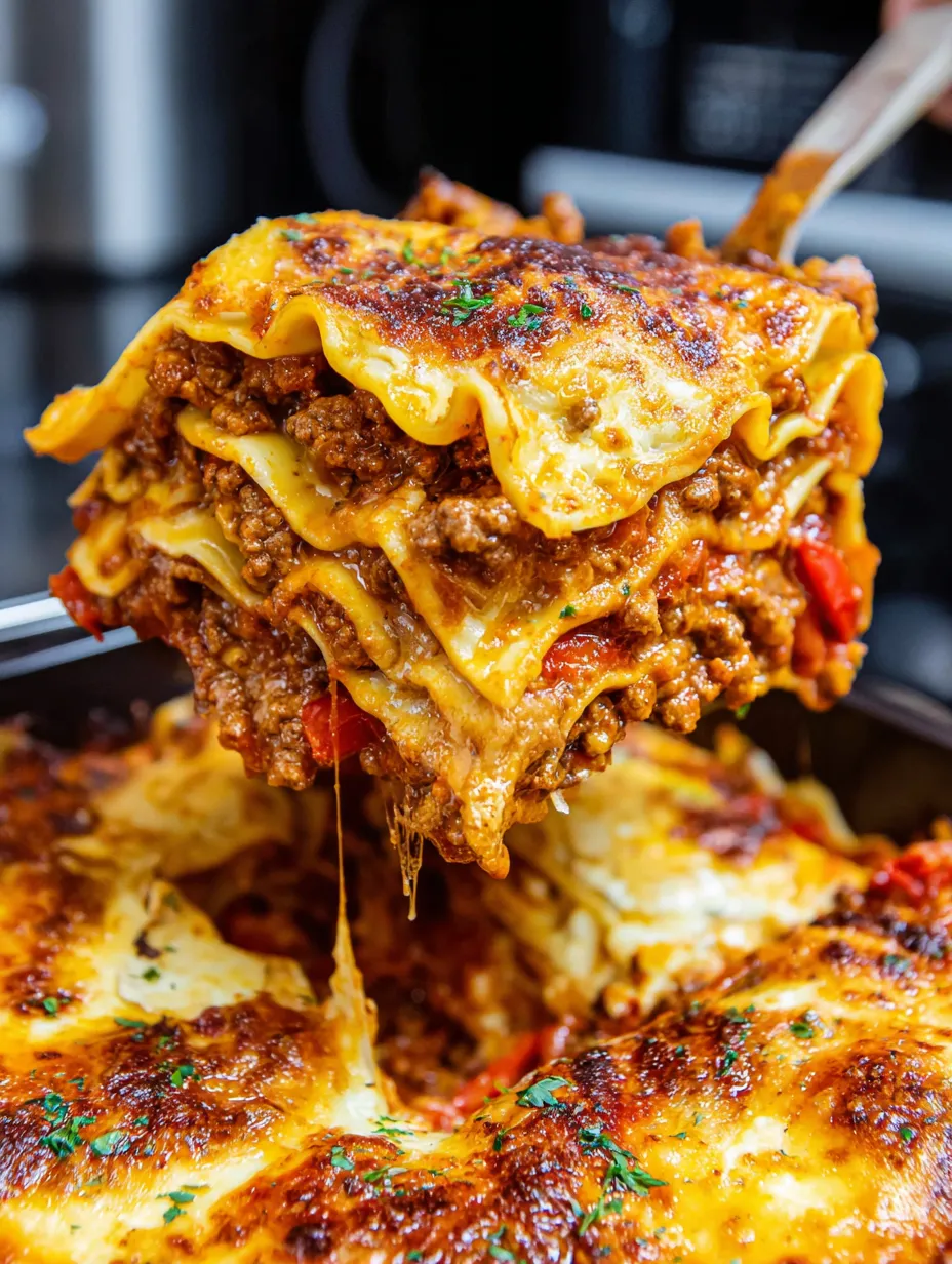 A slice of smoky roasted pepper lasagna.