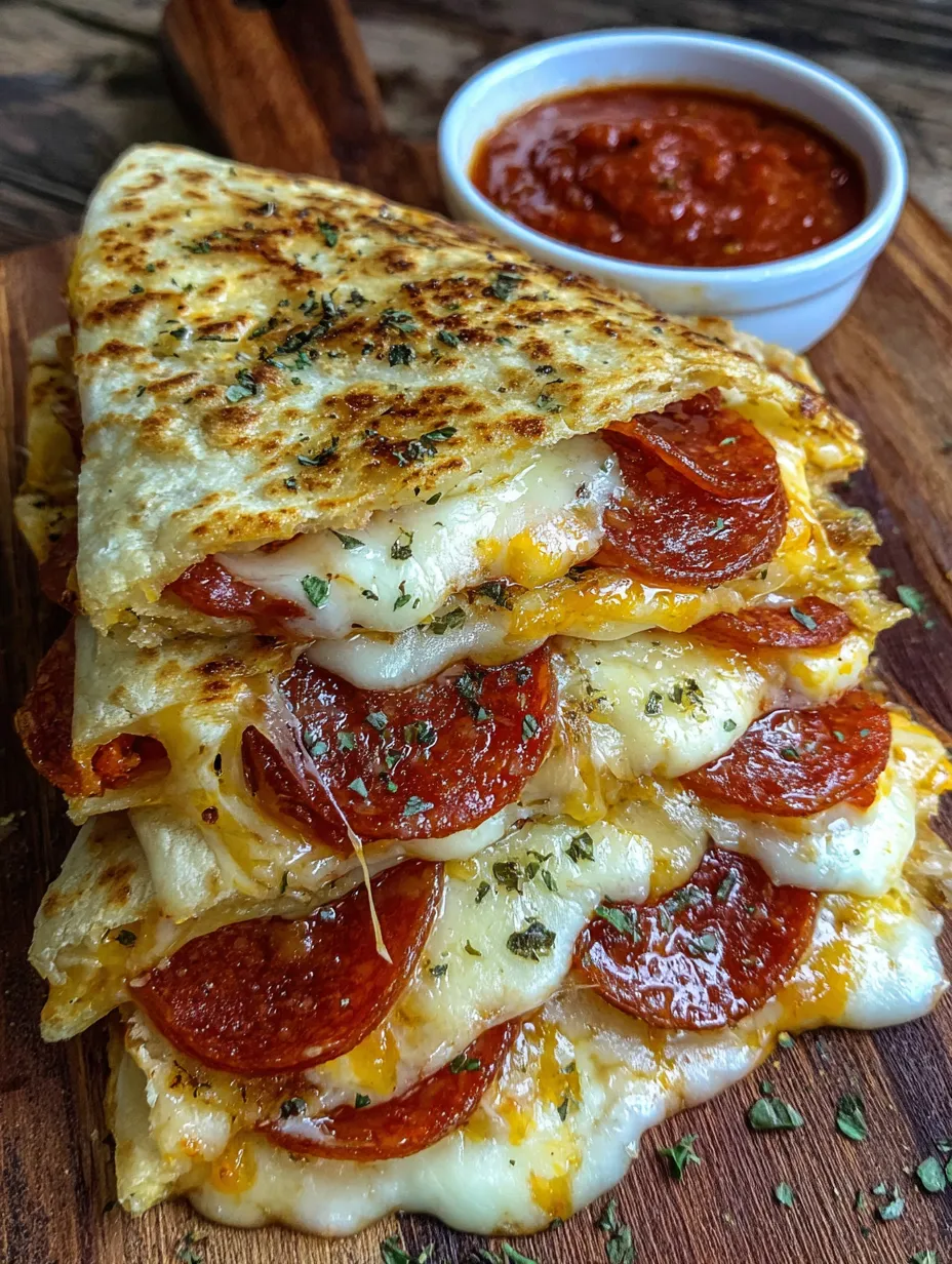 A stack of pepperoni pizza quesadillas.