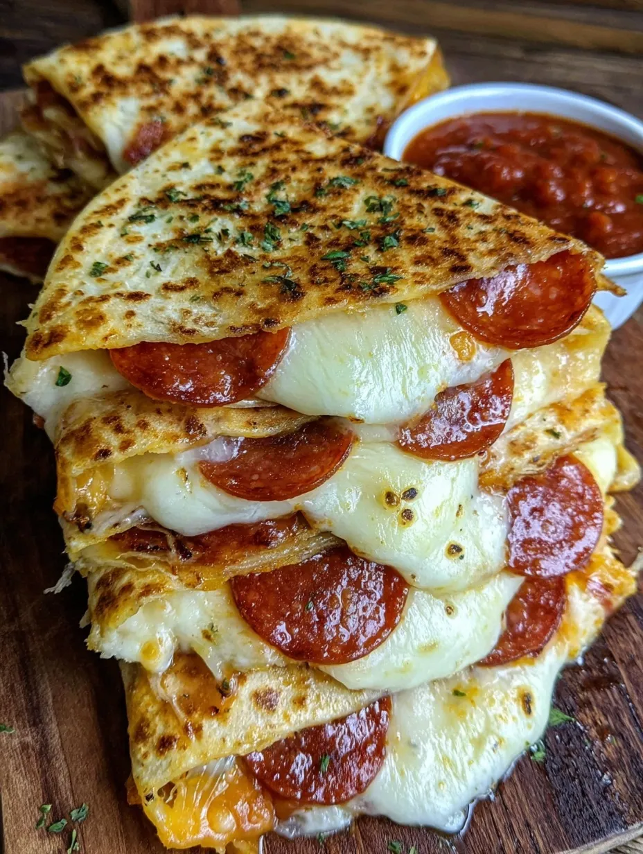 A stack of pepperoni pizza quesadillas.