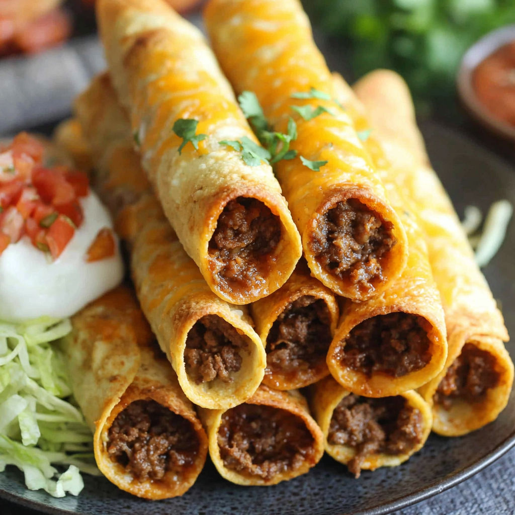 A plate of beef taquitos.