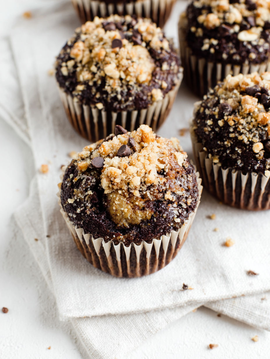A cupcake with chocolate frosting and nuts.