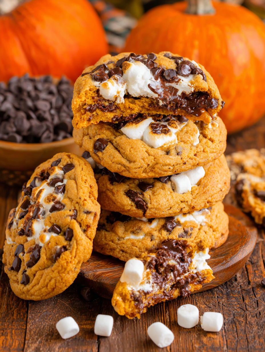 A stack of cookies topped with marshmallows.