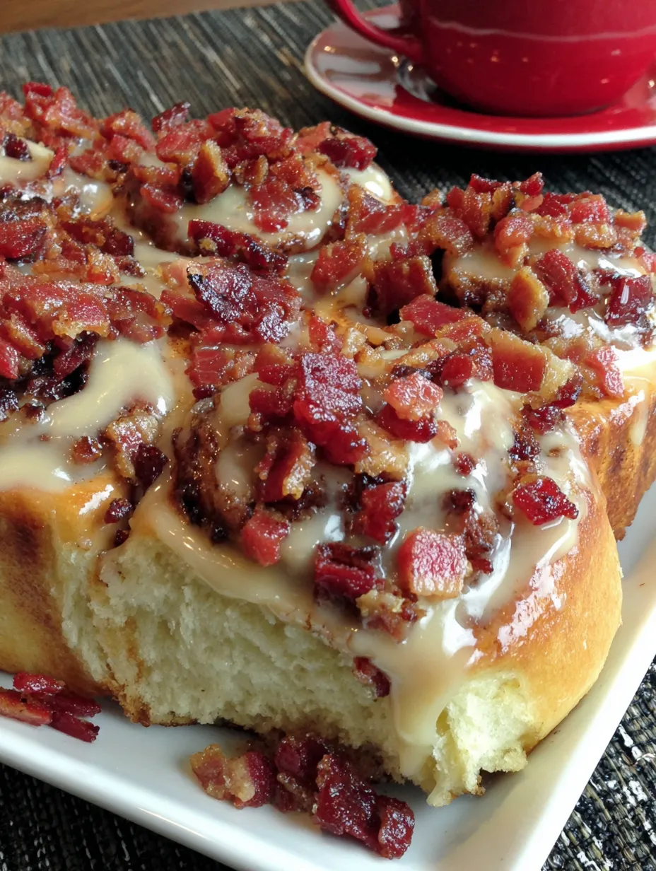 A plate of bacon cinnamon rolls.