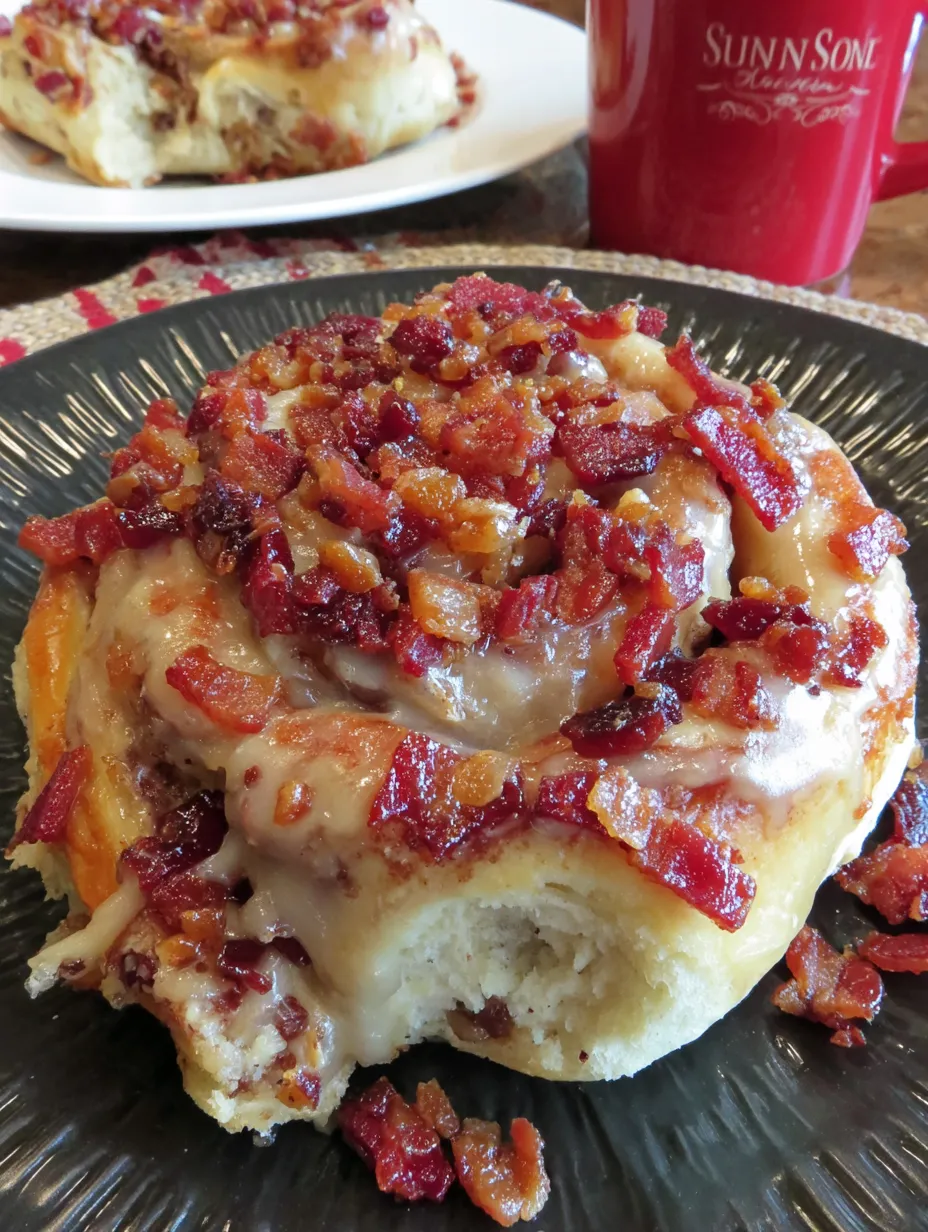 A plate of bacon cinnamon rolls.