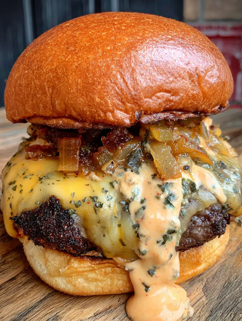 A smoky cheeseburger with a hint of bacon showing and Cajun flair.