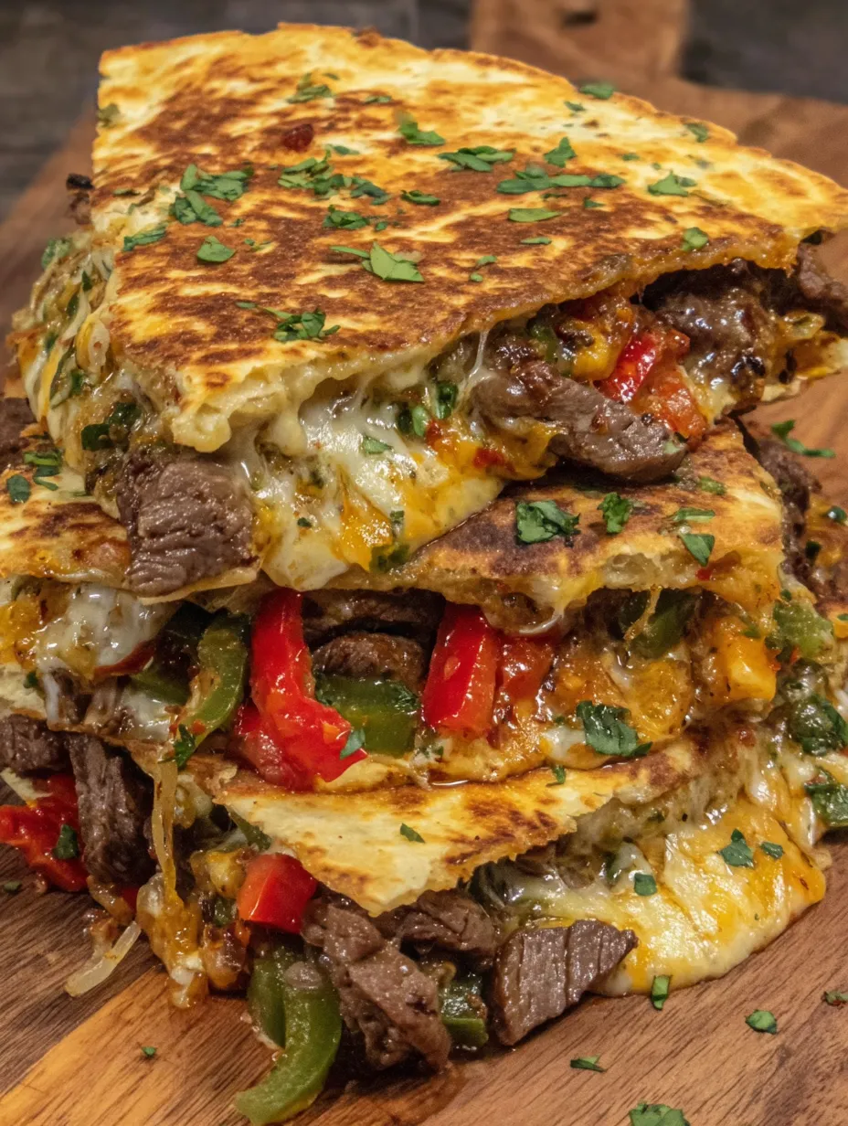 A big pile of chili lime steak fajita quesadillas ready to serve.