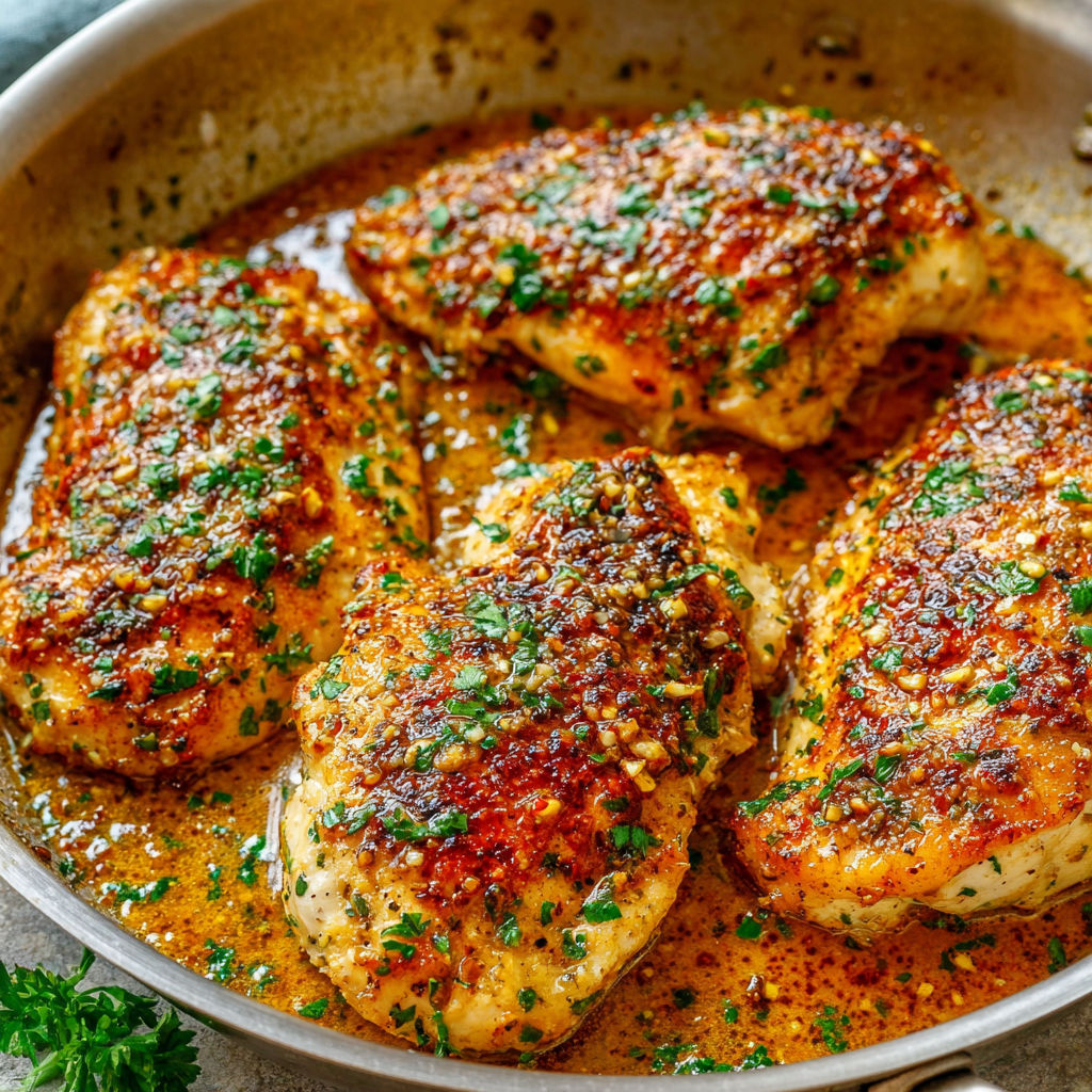 A pan of garlic butter chicken.