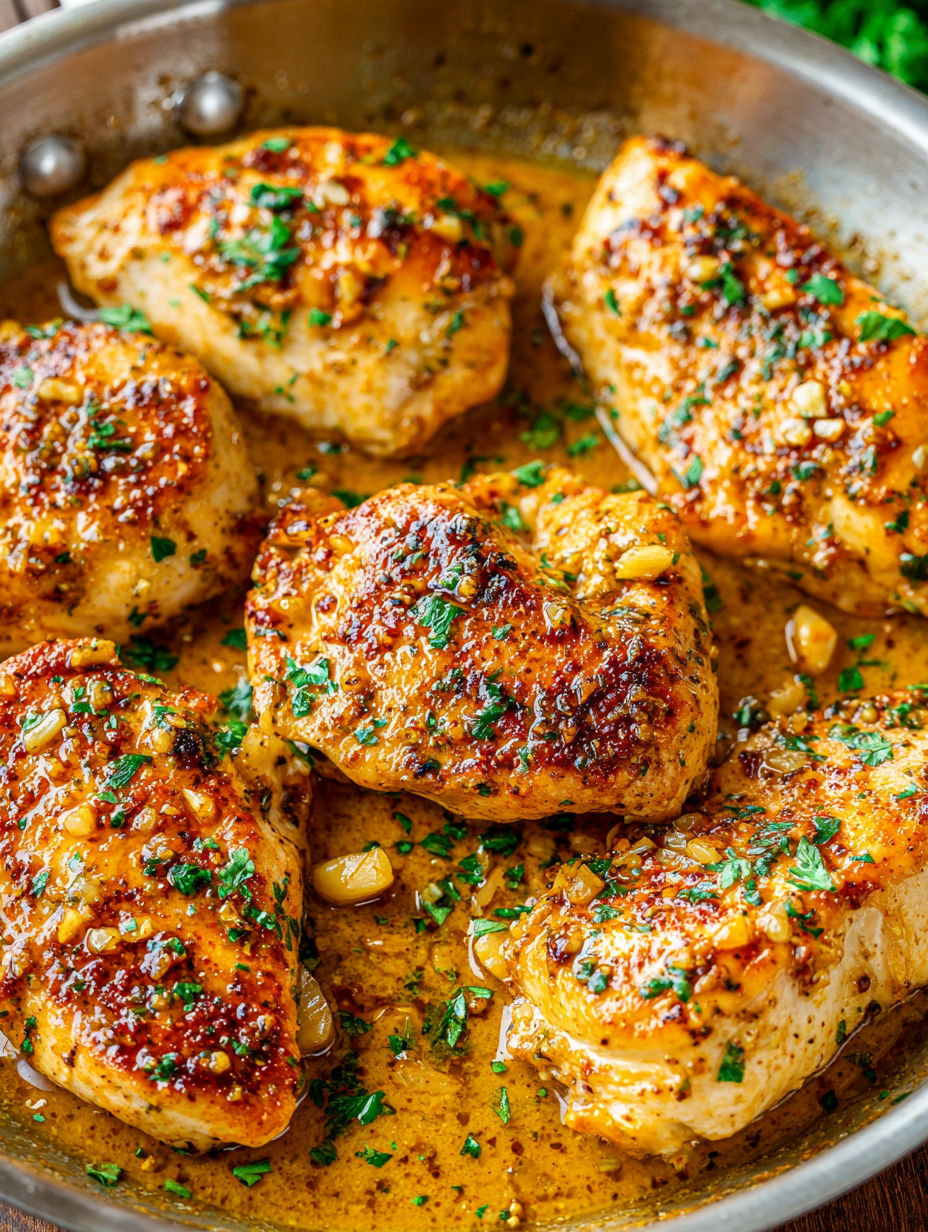 Chicken with garlic butter and herbs.
