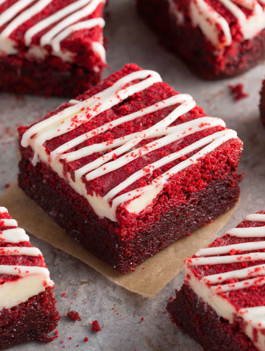 A slice of red velvet cake with white icing.