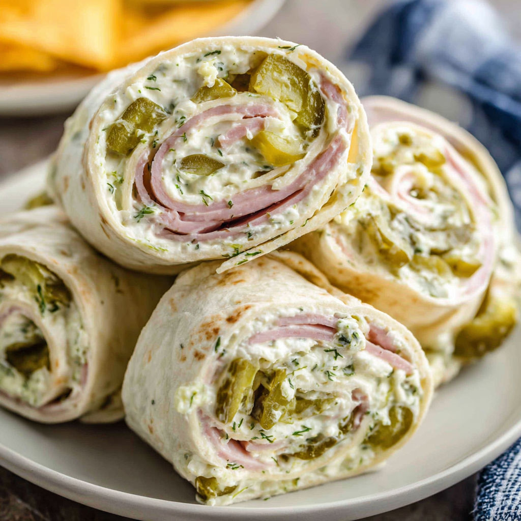 A plate of dill pickle pinwheels.
