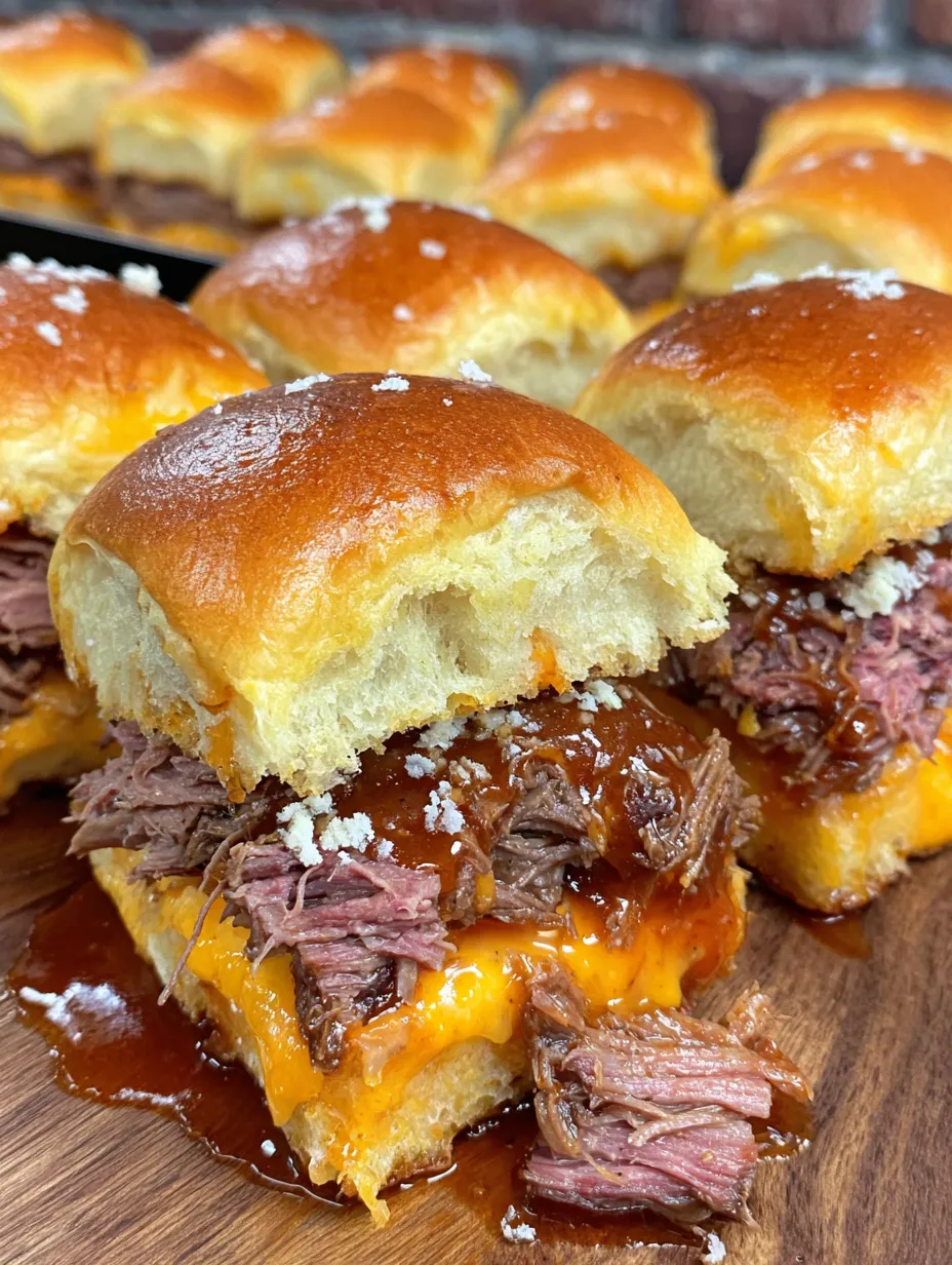 Platter of BBQ beef sliders ready to eat.