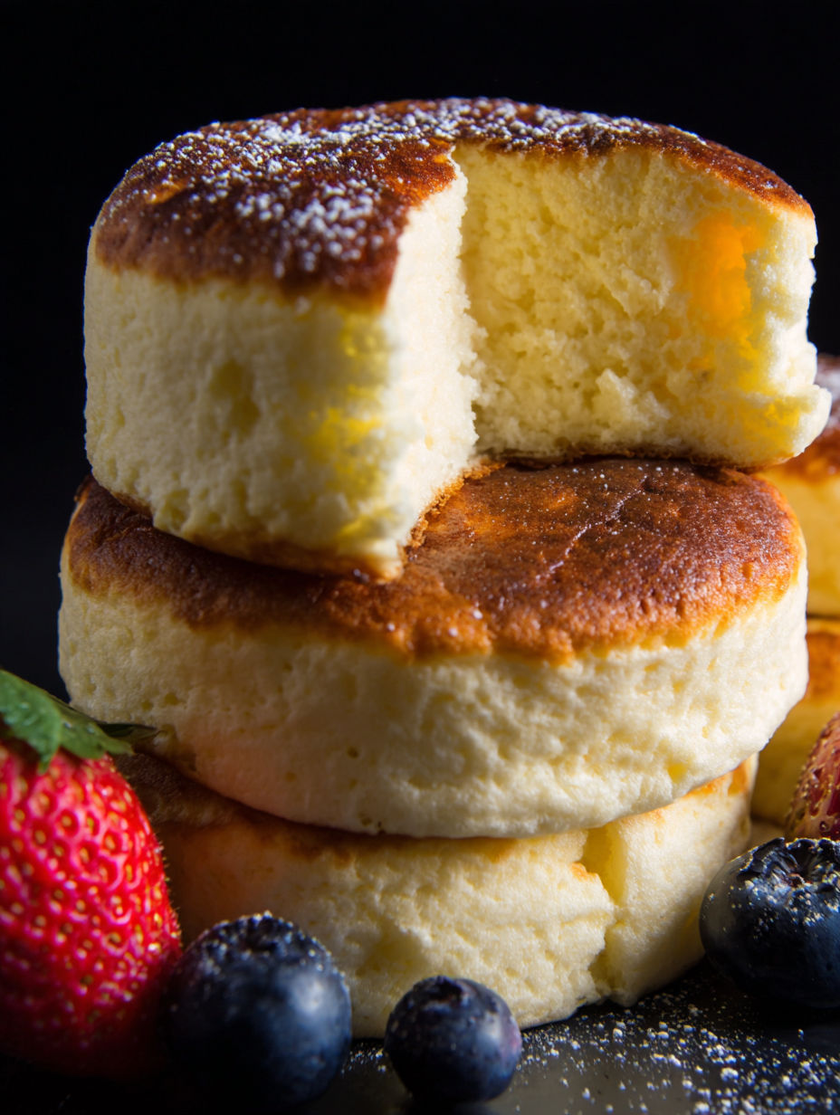 A stack of muffins with powdered sugar on top.
