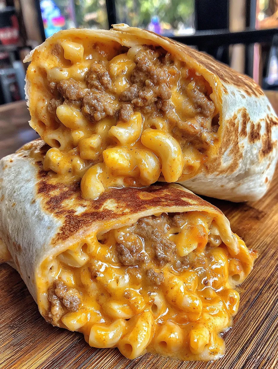 A sloppy joe mac and cheese wrap.