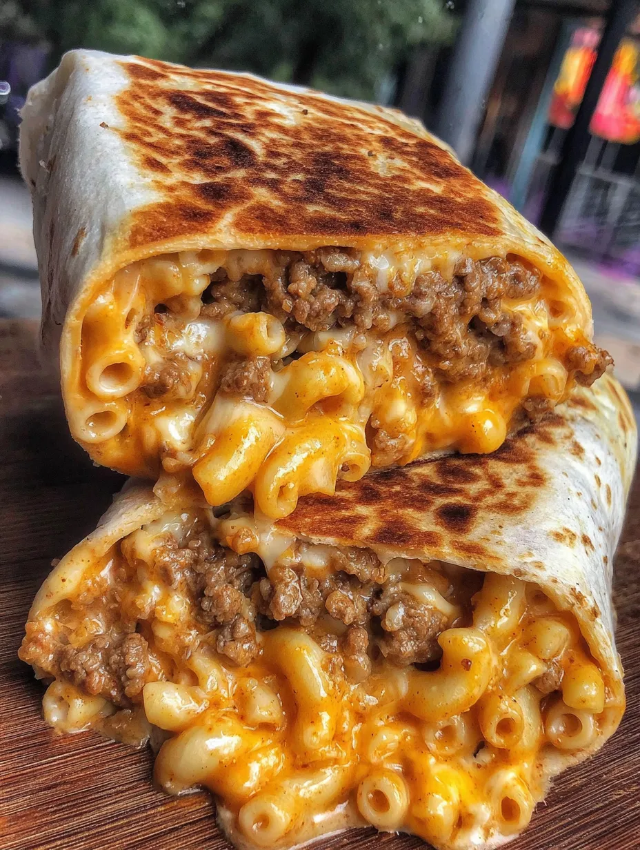 A sloppy joe mac and cheese wrap.