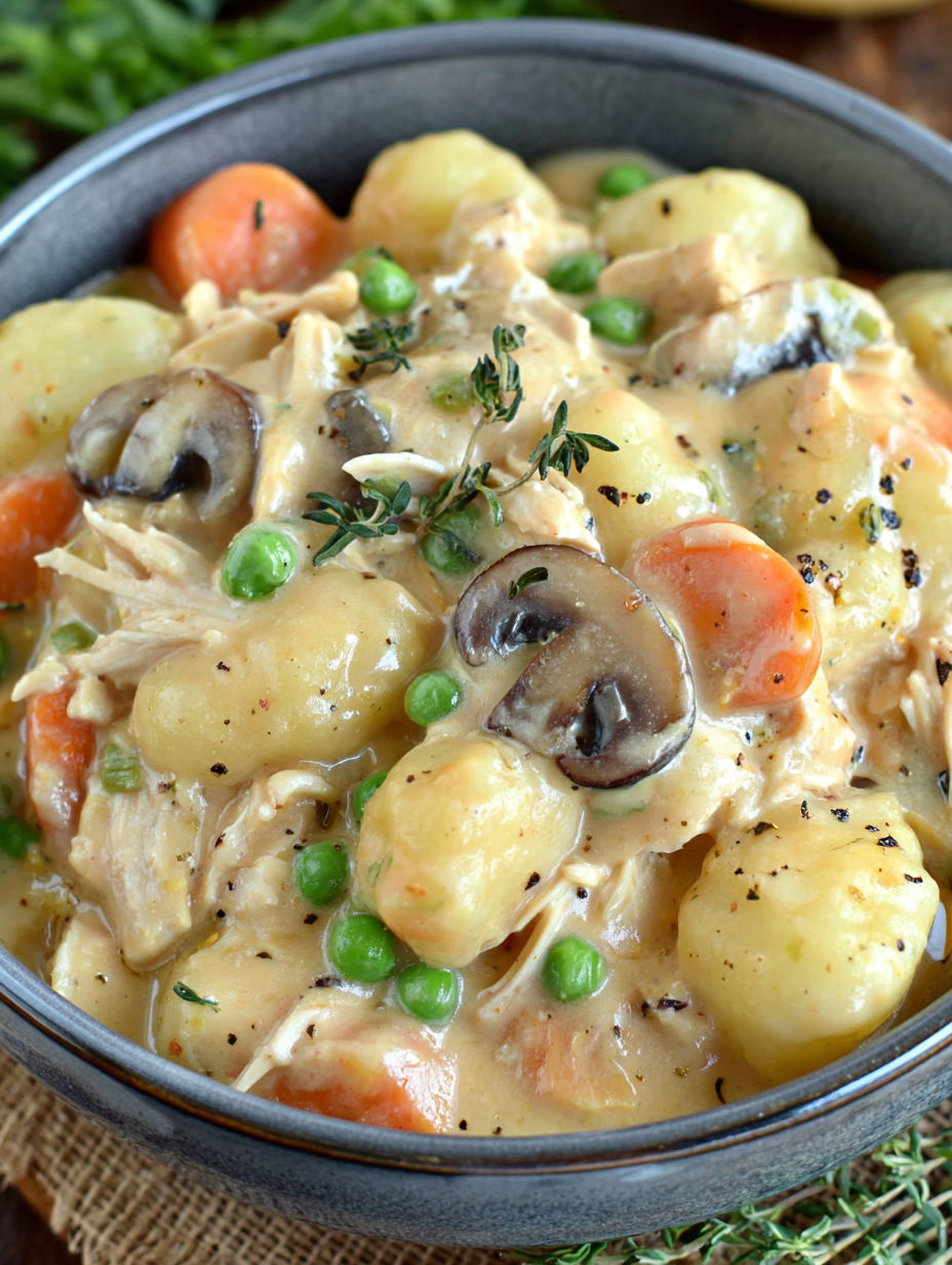 A bowl of food with mushrooms, peas, and carrots.