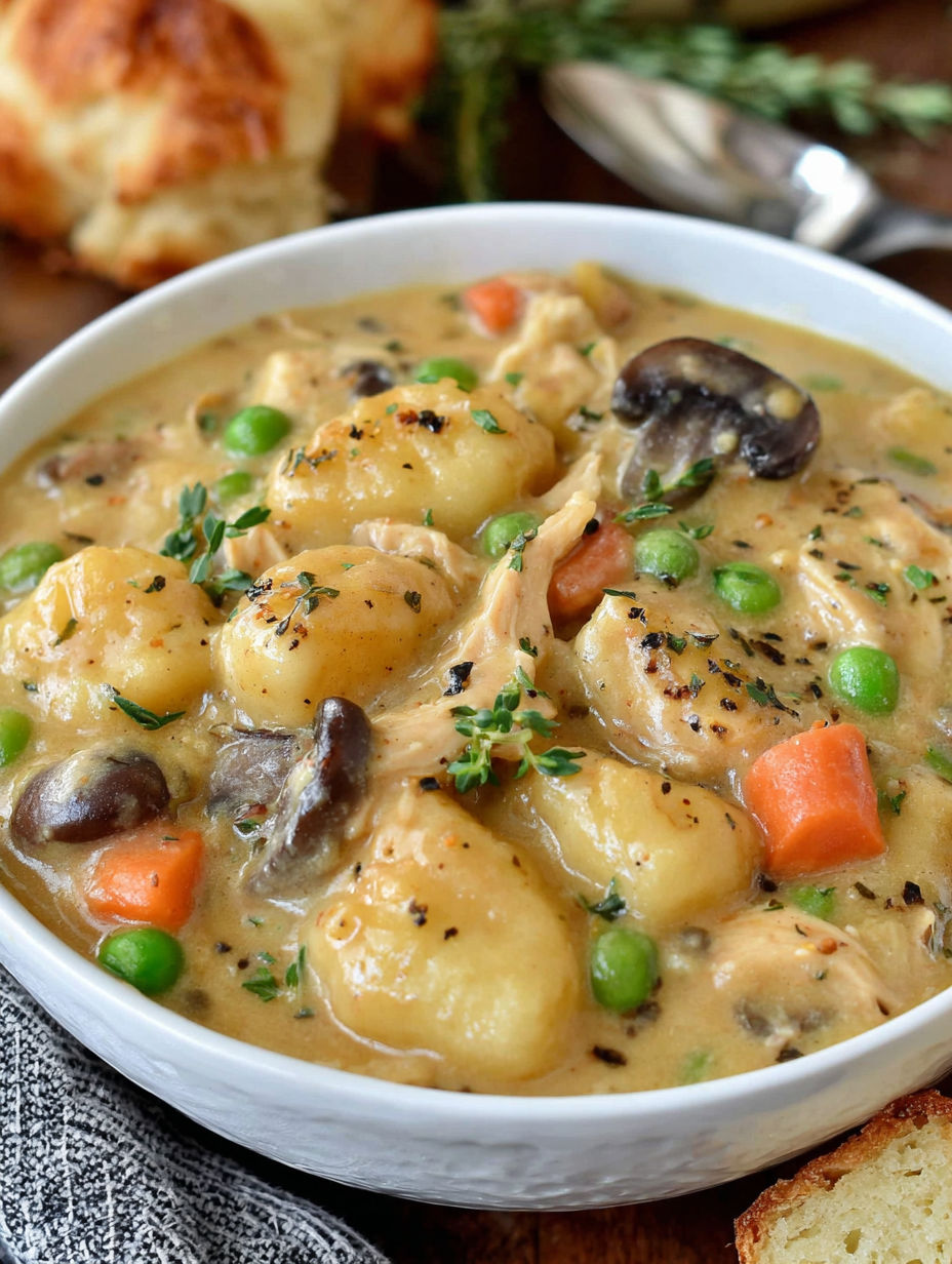 A bowl of soup with vegetables and chicken.