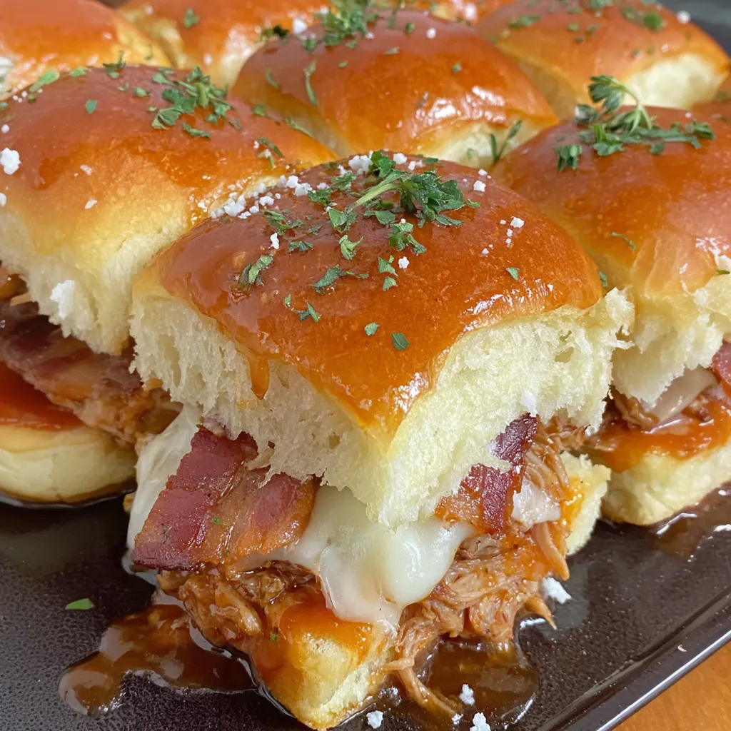 A stack of Pulled Pork Sliders on a white plate.
