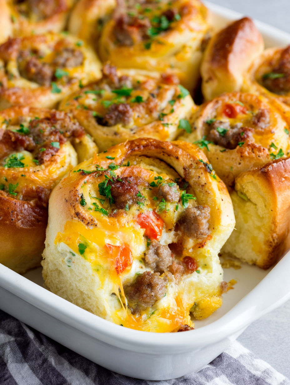 A plate of breakfast rolls filled with meat and cheese.