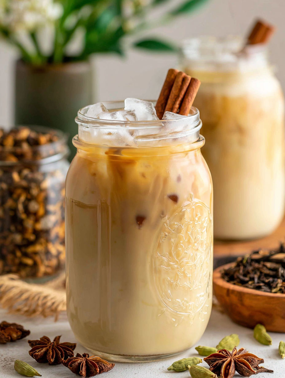 A glass of milk with a cinnamon stick in it.