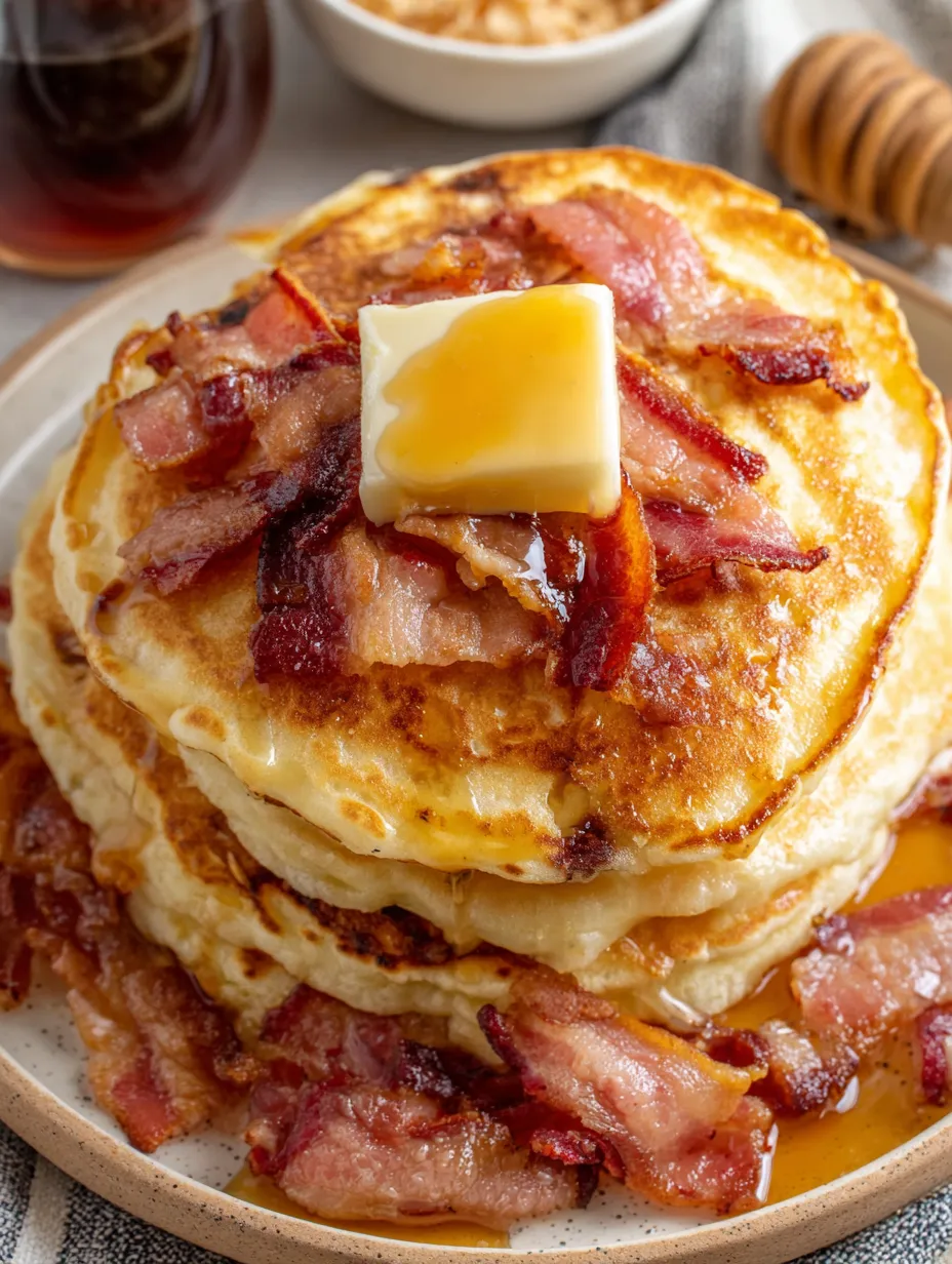 Bacon pancakes with butter on top.