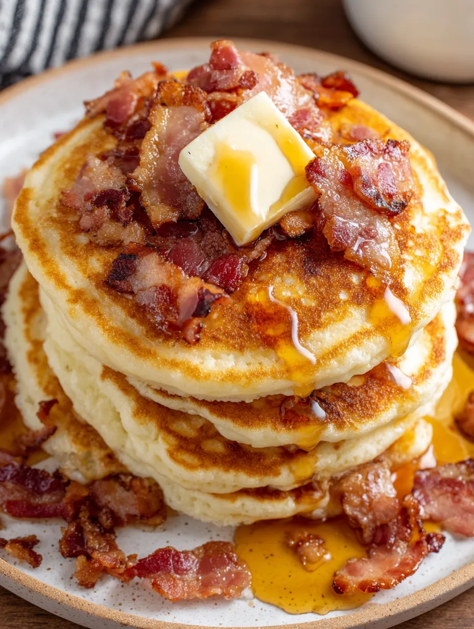 Bacon pancakes on a plate.