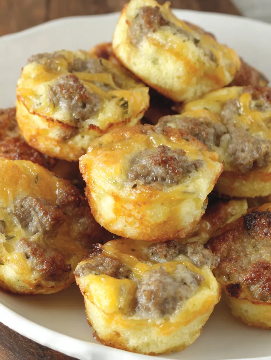 A plate loaded with cheesy sausage mini bites.