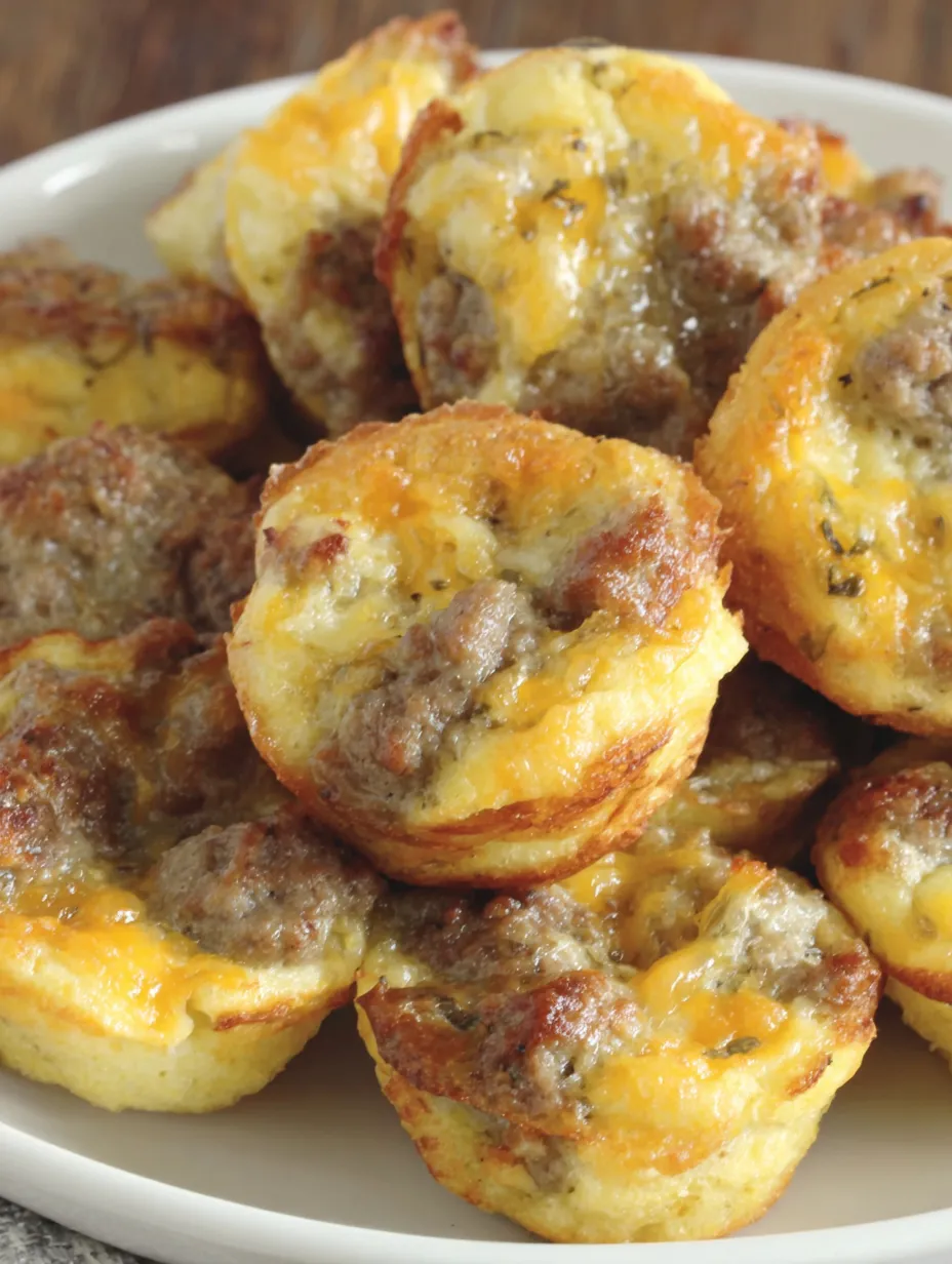 A plate loaded with cheesy sausage mini bites.